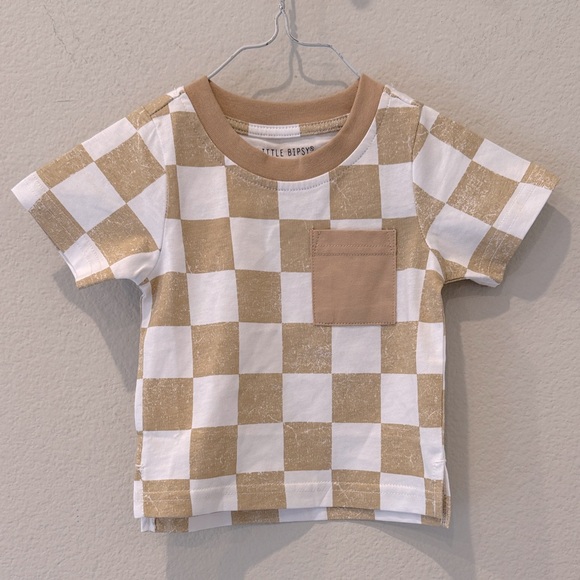 NWT Little Bipsy Kids Beige and White Checkered Tee Size 3-6 months - Picture 1 of 5